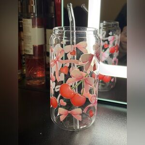 Cherry and Bow Glass Tumbler
